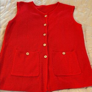 Red Sleeveless Knit Cardigan with Pockets